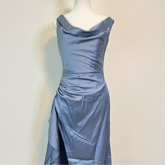 Babyboo Juliene Satin Maxi Dress in Dusty Blue NEW Size Medium - Picture 7 of 13